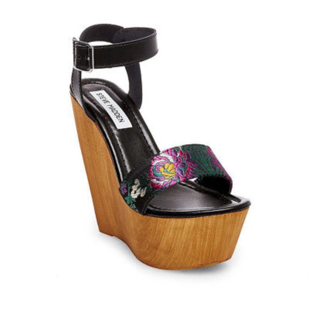 Steve Madden Black and Floral Platform Sandals